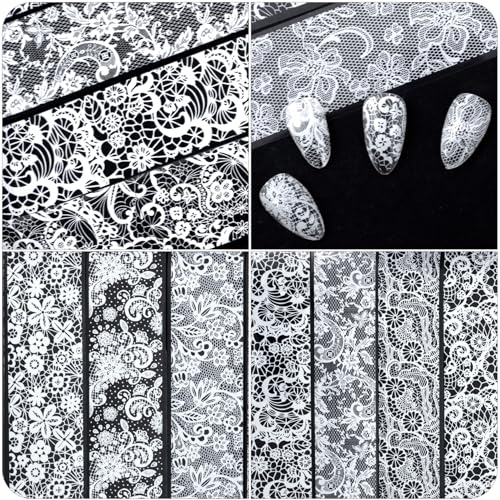 White Lace Nail Transfer Foil Sheets for DIY Manicure - 10 Pack