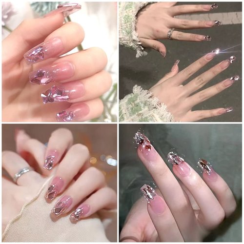 qiipii 3080Pcs Pink Nail Rhinestones 120 Multi Shapes Flatback Rhinestones Big Gems +2960 Light Pink Round Beads K9 Glass Stones Diamonds jewels Crystals for Nails Faces Eyes Makeup Clothes Crafts DIY