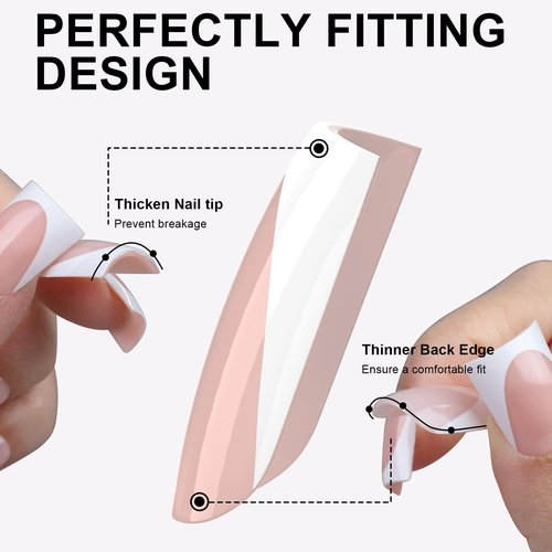 Anyos 16 Sizes French Tip Short Duck Press on Nails,Soft Gel Fake Nails Glossy 32pcs with Nail Glue (Classic French)
