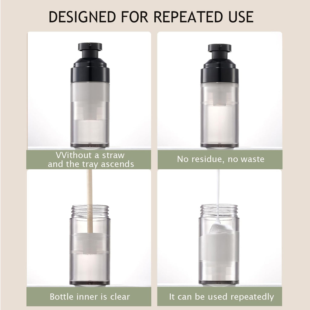 XQNCBY airless Pump Bottles Travel,Travel Toiletry containers,Lotion Dispenser with Pump,Small Pump Bottle (Black, black-50ml)