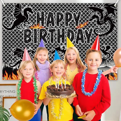 Dragon Backdrop Banner for Birthday Party Decorations - 70 x 47 Inches