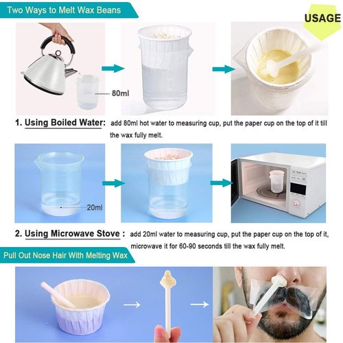 Oakeer Nose Wax Kit - 40 Sticks, Hair Remover for Men & Women, Ears & Nose, with 20 Paper Cups & 100g Wax