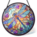Dragonfly Suncatcher - Stained Glass Window Hanging Decor, 7.9 Inch Garden Wall Art