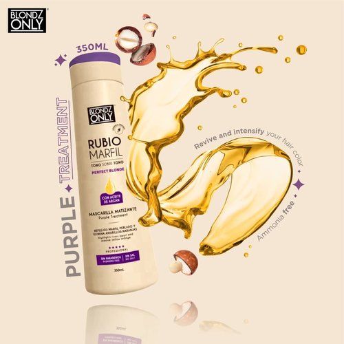 Rubio Marfil Purple Toning Hair Mask - Eliminates Brassiness & Neutralizes Yellow Tones | 11.8 Fl Oz