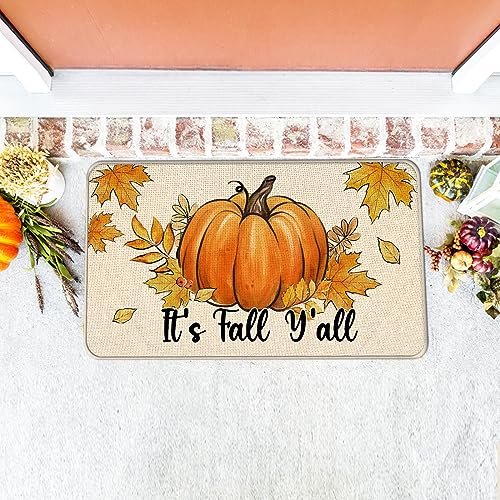 It's Fall Y'all Pumpkin Patch Kitchen Rugs Set of 2 - Autumn Harvest Decor