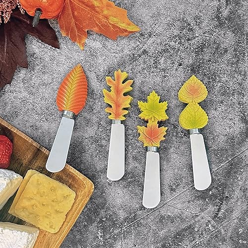 Fall Leaves Cheese Spreaders Set - Hand-Painted Resin Handles, 4-Piece