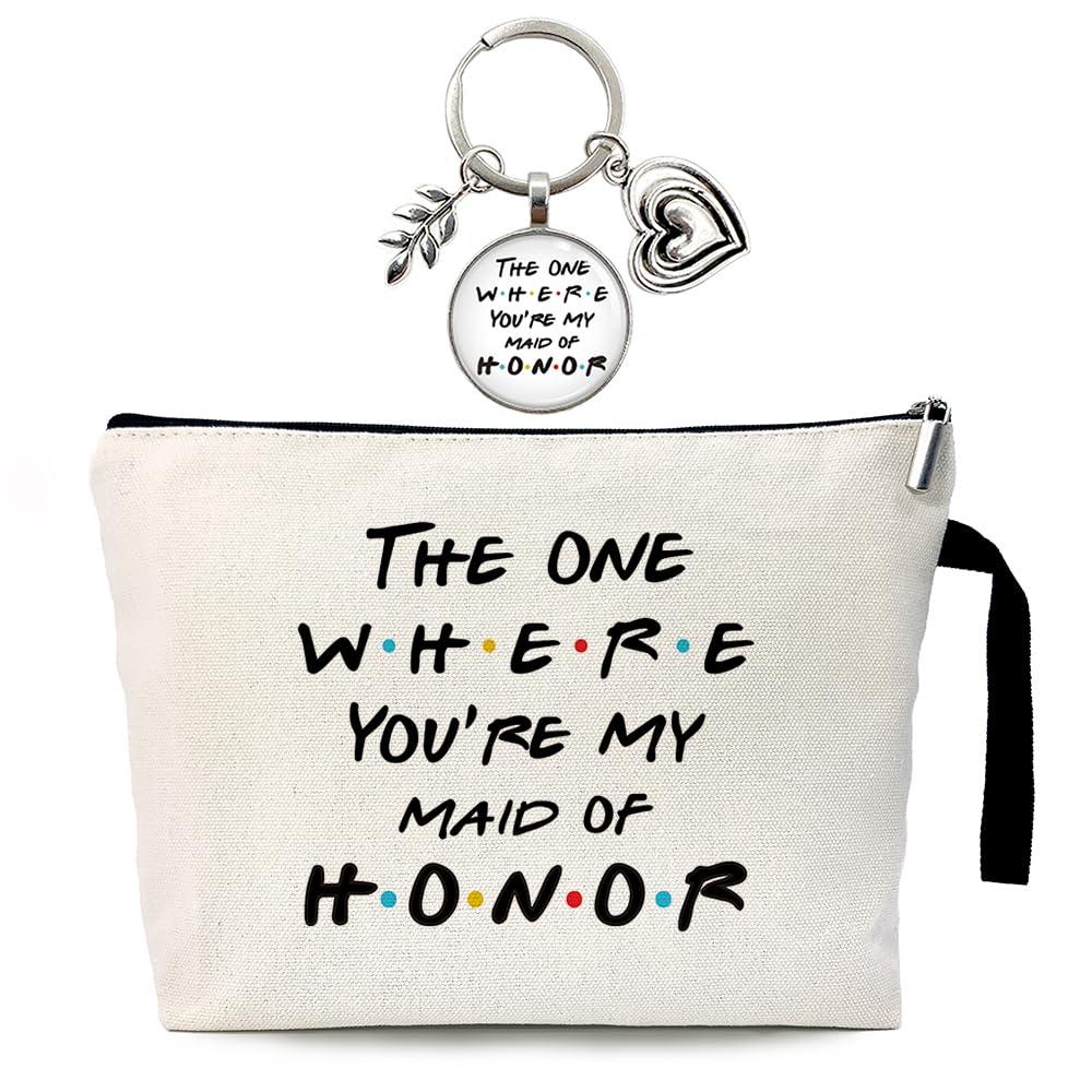 ZHANTUONE The One Where You're My Maid of Honor Cosmetic bag keychain pendant，Bachelorette Party Gifts，Bridesmaid Gift From Bride，Gifts for Maid of Honor Besties Bridesmaid Proposal Gifts