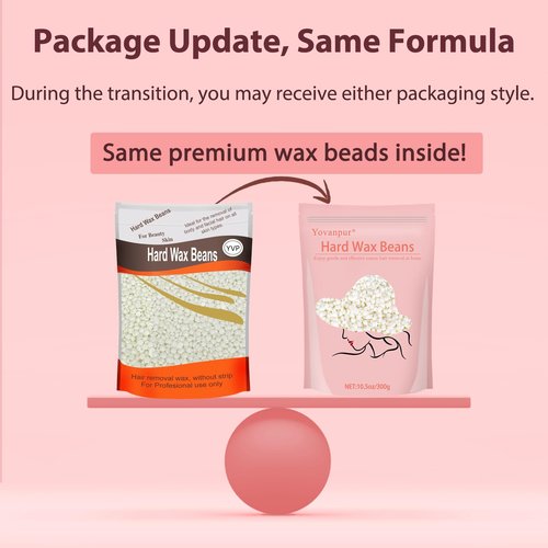 Hard Wax Beads for Hair Removal, Yovanpur Waxing Beane for Brazilian Waxing, Wax Beans for Sensitive Skin, Face Eyebrow Legs At Home Pearl Beads, 300g /bag with 10pcs Sticks(Pearl)