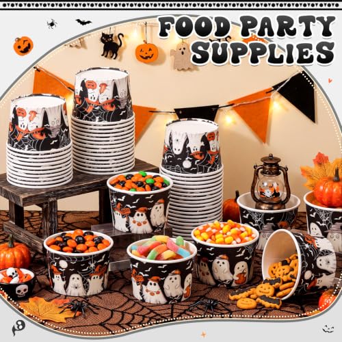 Potchen 50 Pack 9 oz Halloween Paper Soup Bowls - Ghost with Witch Hat