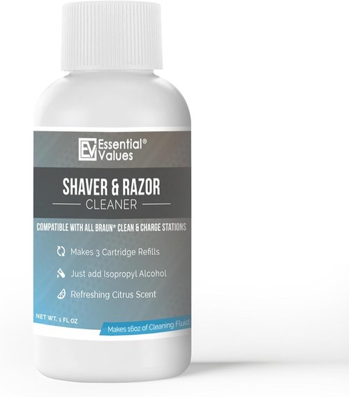 Essential Values Electric Shaver Cleaning Solution - Compatible with Braun Clean & Renew - 3 Bottles for 9 Refills