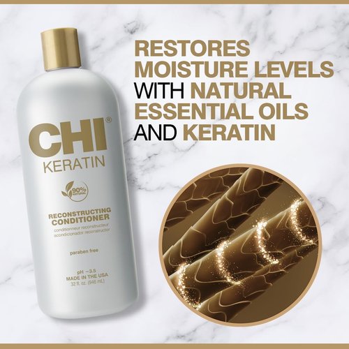 CHI Keratin Conditioner - Healthier Hair, Adds Shine & Prevents Breakage | 32 Oz, Sulfate-Free