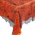 Halloween Spider Web Lace Tablecloth - Black & Orange Rectangular Cover 54x72 Inches