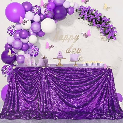 Purple Sequin Table Cloth 156x90 Inches Wedding Party Halloween Fabric