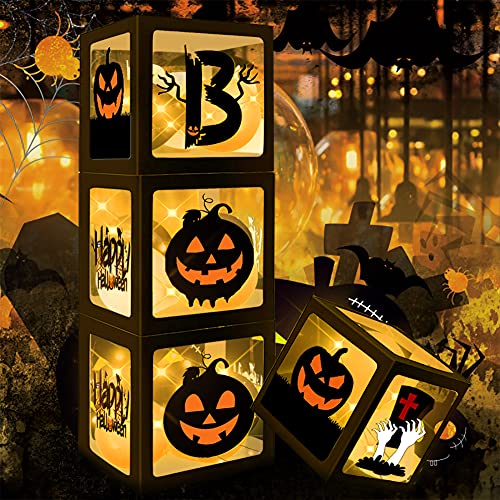 Halloween Party Decorations Balloons & Light Box Set - 4 LED String Lights, Pumpkins & Ghosts