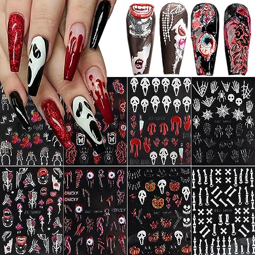 Halloween Nail Stickers - 8 Sheets 5D Embossed Skull Ghost Pumpkin Spider Bat Design - Variation of THIS listing