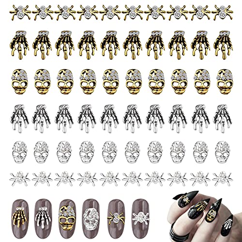 Halloween Nail Art Charms Set - Skull Spider Skeleton Hands, 60 Pieces, Variation Pattern-1