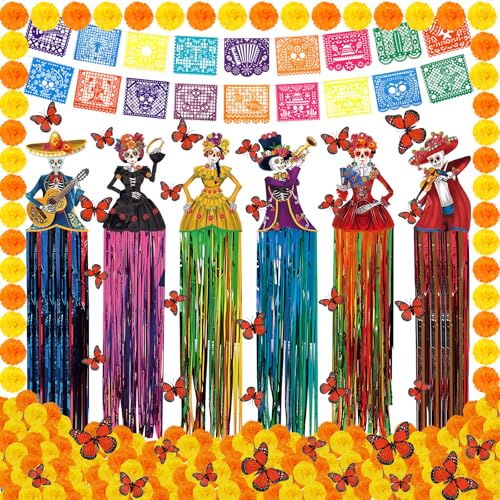 Day of the Dead Sugar Skull Hanging Decorations Set - Festive Halloween Party Decor