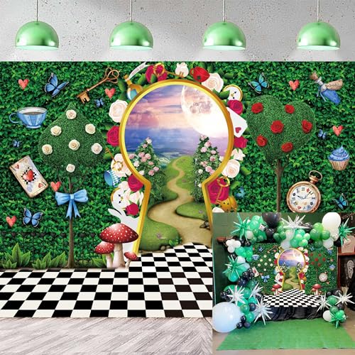 10x8FT Fairy Tale Castle Backdrop for Photography Kids Baby Shower Birthday Photo Props - Green Rabbit & Leaf Design