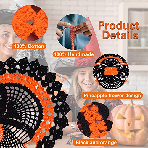 Halloween Black and Orange Crochet Doily - 20x17 Inch Cotton Table Decor