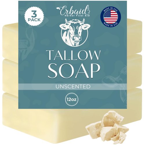 Beef Tallow Soap Bar – All Natural Grass Fed Tallow Soap Unscented – Moisturizing Face & Body Wash Great for Eczema, Dry, Itchy, Sensitive Skin – Handcrafted Bath Soap for Adults, Kids, Made in USA
