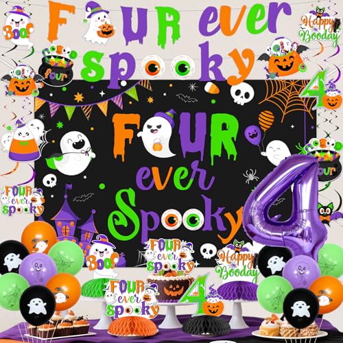 Halloween 4th Birthday Party Decorations Banner Balloons & Centerpieces