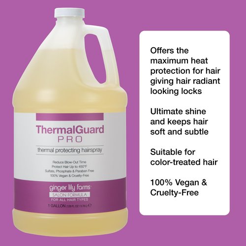 Ginger Lily Farms Salon Formula ThermalGuard Pro Thermal Protecting Hairspray for All Hair Types, 100% Vegan & Cruelty-Free, 1 Gallon (128 fl oz) Refill