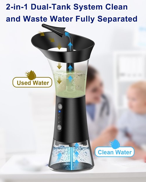 Upgraded Electric Ear Cleaner - Ear Irrigation Flushing System with 4 Pressure Mode, Temp Sensor, 16PSI, IPX7, 6 Replacement Nozzle, One-Hand Control Ear Cleaning Tool with Wastewater Separation