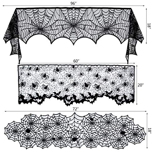 Halloween Decor Set with Lace Tablecloth Bat Wall Stickers and Spider Lampshade