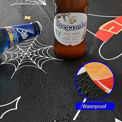 Halloween Plastic Tablecloth 2 Pack - Black with Pumpkin Print, 54 x 108 Inch Disposable Party Decor