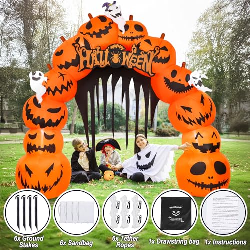 10FT Halloween Inflatable Pumpkin Archway Yard Decoration with LED Lights