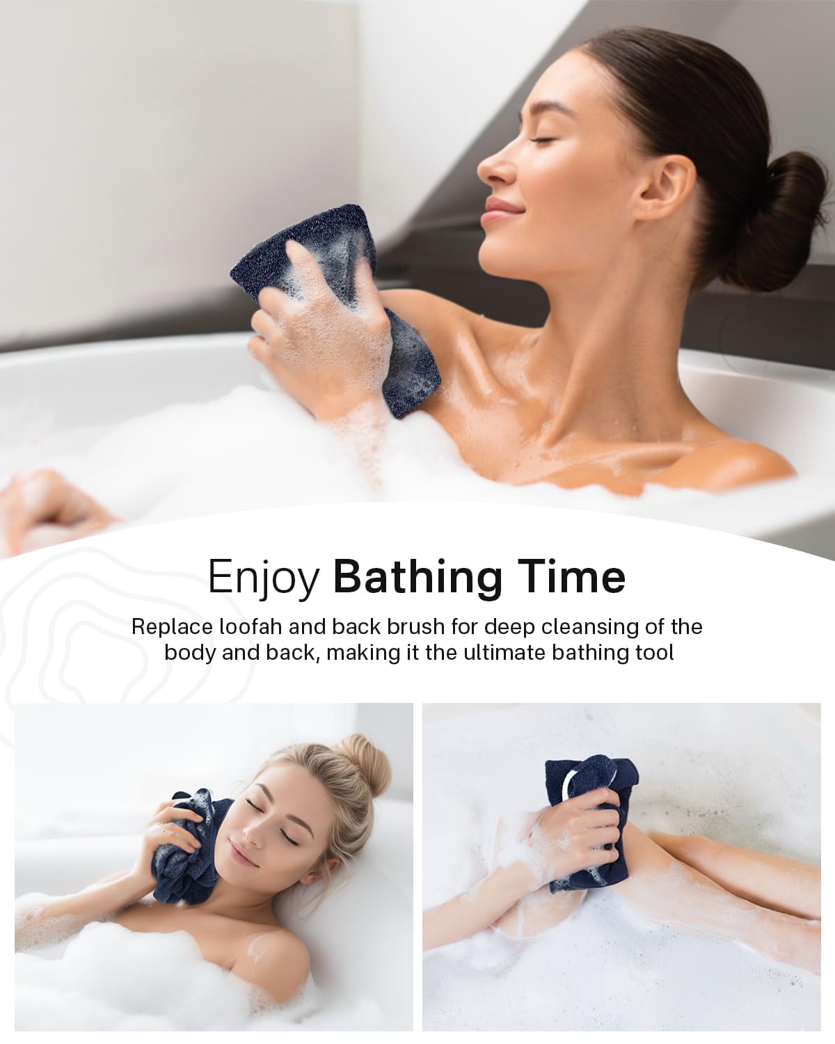 Yiclick Exfoliating Washcloth Towel with Handle, Back Scrubber for Shower, Exfoliating Body Scrubber Exfoliator, Japanese Wash Cloth for Body Scrub, Bath Sponge Loofah Luffa Washer Exfoliator