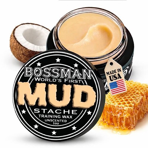 Bossman MUDstache Unscented Mustache Wax for Men (1 oz) – Strong 24-Hour Hold, Non-Tacky & Easy to Apply for Taming & Styling