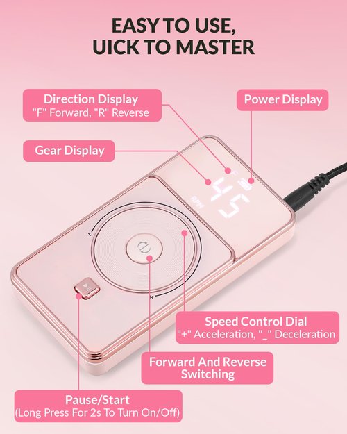 BAOSHISHAN Professional Nail Drill Machine, 45000RPM Rechargeable Cordless Nail Drill with Holder &11 Drill Bits for Acrylic Nails Remove Nail Gel Polish Manicure for Salon Home