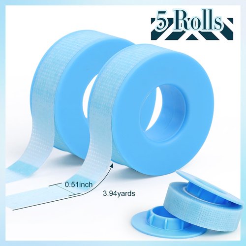 EMEDA Silicone Lash Tape for Eyelash Extensions - Gel Eyelash Tape for Sensitive Skin to Make Up/Lips/Eye Shadow/DIY/Salon Easy Tear Microporous Breathable Lash Extension Supplies (Blue 5 Rolls)