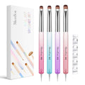 MelodySusie 4Pcs Dual-Ended French Nail Brush and Dotting Pen Set, Size #10#12#14#16 with Brush Holder, for French Tips Nail Clean Up and Nail Dotting