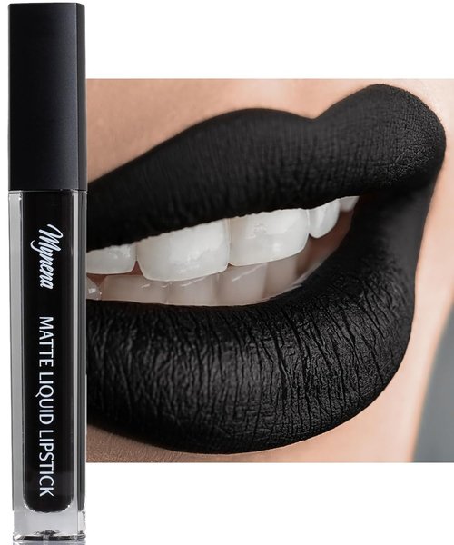 Mynena Jet Black Matte Liquid Lipstick - Long-Lasting, Waterproof, Smudge-Proof Color | All-Day Comfort