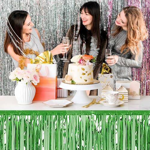 Light Green Foil Fringe Table Skirts 3 Pack 29x108 Inches Party Decorations