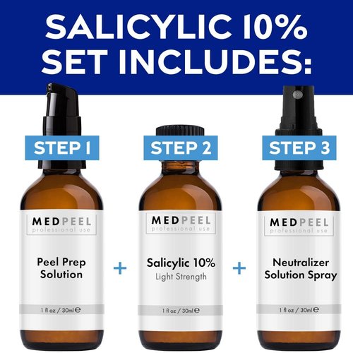 MedPeel Salicylic Acid 10% Peel Kit - Professional Grade Exfoliating Face Peel for Beginners | 1oz/30ml (Set of 3)