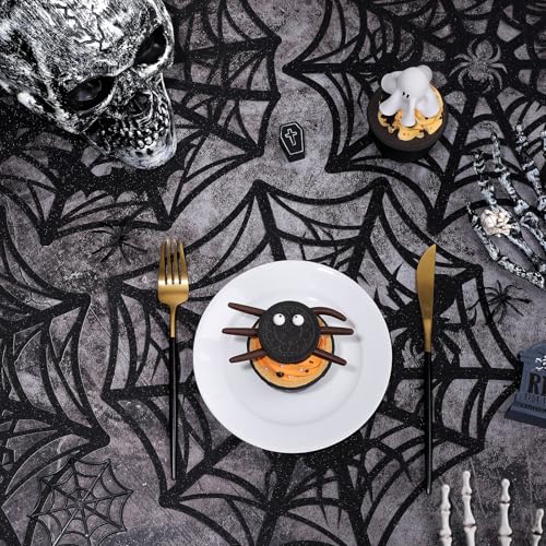 Halloween Glitter Spider Web Paper Placemats Set of 60 - 13x13 Inch Table Decor