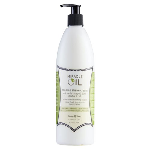 Earthly Body Miracle Oil Shave Cream, 16 oz - Helps Reduce Nicks, Small Cuts & Skin Irritation - With Tea Tree, Hemp Seed & Argan Oils - 100% Vegan, Cruelty Free
