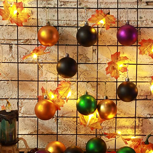 24 Pcs Christmas Tree Ornaments - Plastic Hanging Decor Balls in Black, Purple, Green & Orange - 2.4 Inch Holiday Decorations