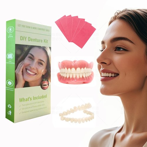 DIY Denture Kit - Top & Bottom Fake Teeth with Comfort Fit for Everyday Use, Natural-Looking Emergency Replacement Solution (Universal Sizing)-TT09