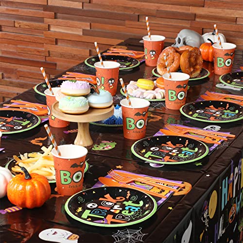 Halloween Party Supplies Tableware Set for 24 Guests - Disposable Plates Napkins Cups & More
