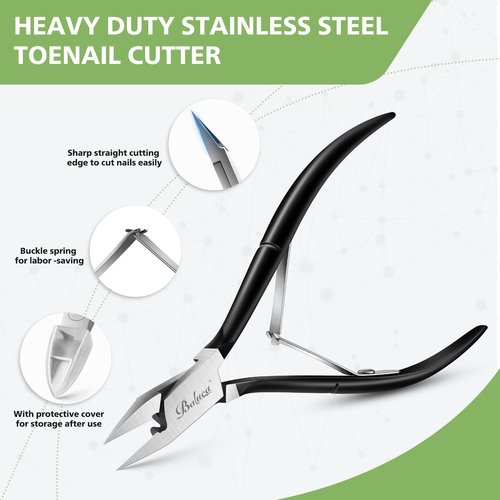 BALUCA Toenail Clippers Straight Blade for Thick Toenails and Ingrown Nails, Professional Stainless Steel Fingernail Toenail Clippers Trimmers for Seniors, Men and Adult - Black