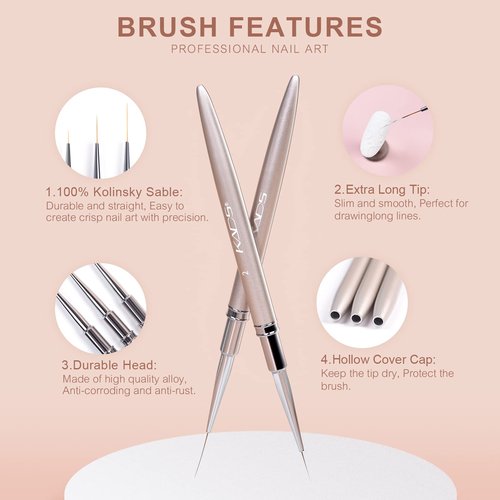 KADS Nail Art Liner Brushes Kolinsky Nail Art Brush Liner Brush UV Gel Polish Painting Nail Design Brush Metal Handle Nail Drawing Pens 8/15/20mm (8mm+15mm+20mm)