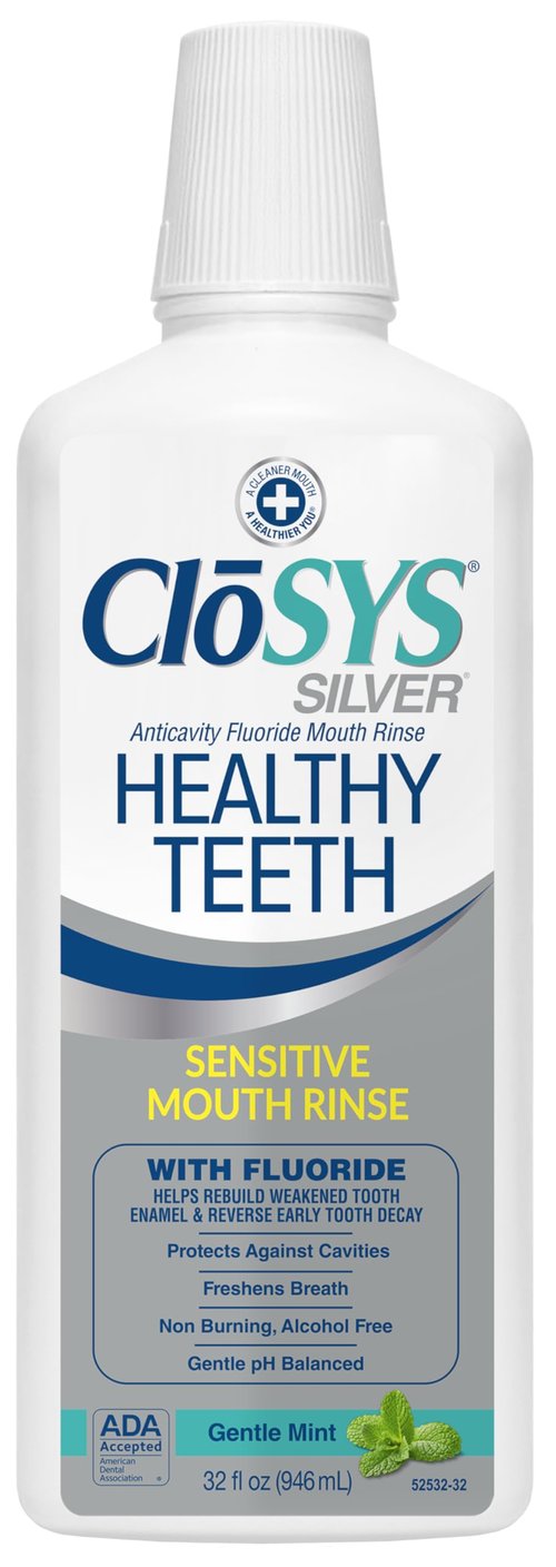 Closys Healthy Teeth Anti-Cavity Oral Rinse Mouthwash with Fluoride, Non-Burning, Non-Irritating – 32 Fl Oz