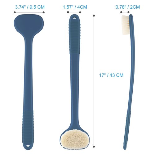 VANZAVANZU Back Scrubber for Shower, Bath Brush with 17-Inch Long Anti-Slip Handle, Wet and Dry Brushing Body Brush for Body Cleansing, Back Brush for Men and Women (Blue)