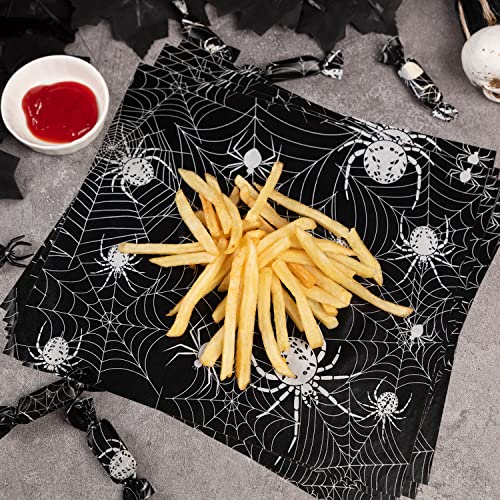 Halloween Spider Wax Paper for Food - Web Pattern, 8.6x9.8 Inches, 100 Sheets - Food Safe, Oil & Waterproof, Spider Variation
