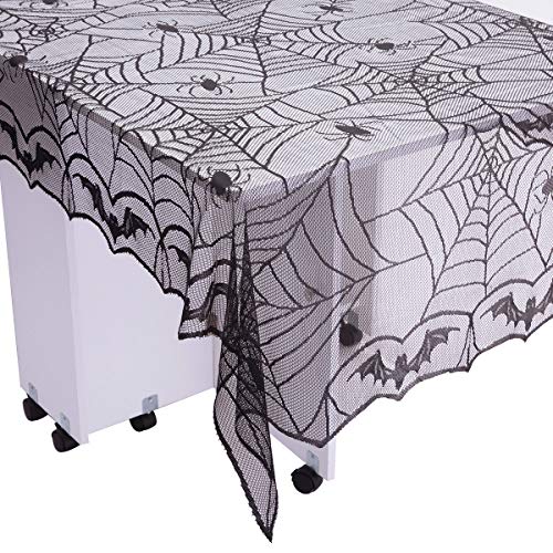 95x47 Inch Black Lace Spider Web Halloween Tablecloth - Rectangular