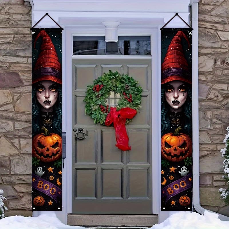 Halloween Decorative Banner with Witch Hats Pumpkins Ghosts Spiders - Multicolor 14